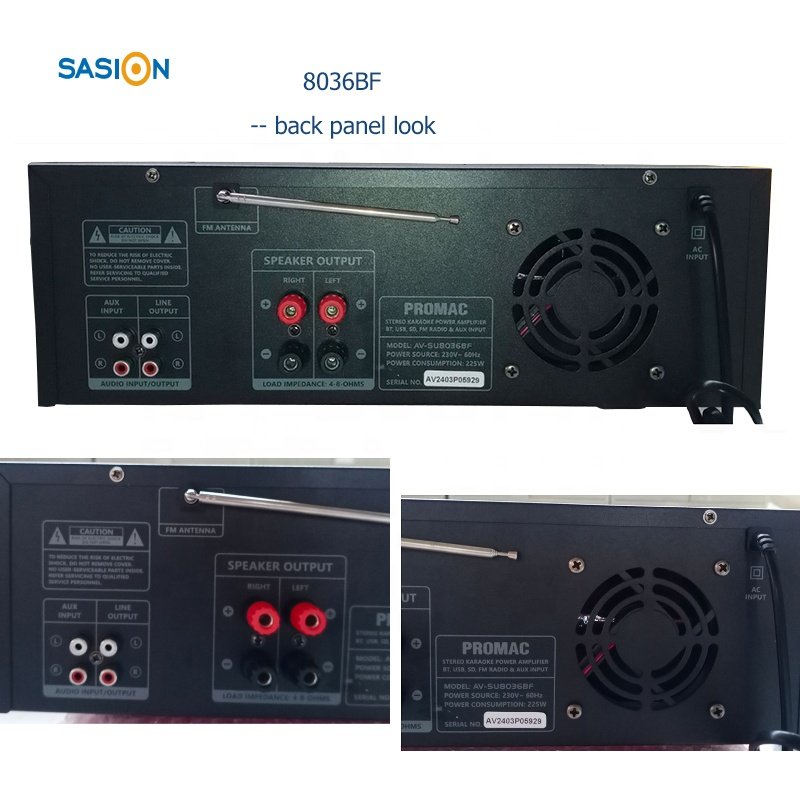 8036BF a Stereo Audio Karaoke Power Amplifier with LCD Screen Display & BT/USB/SD/AUX/MP3/FM Radio Input & Play