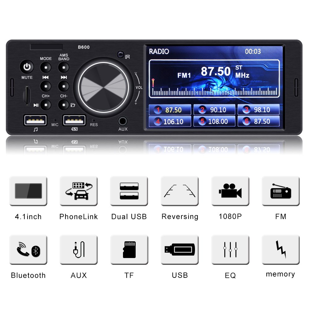 Single1din 4.1 Inch Touch Screen Car Radio Stereo Video Mp5 Player With BT/FM/SD/USB/AUX Steering Wheel Remote Control