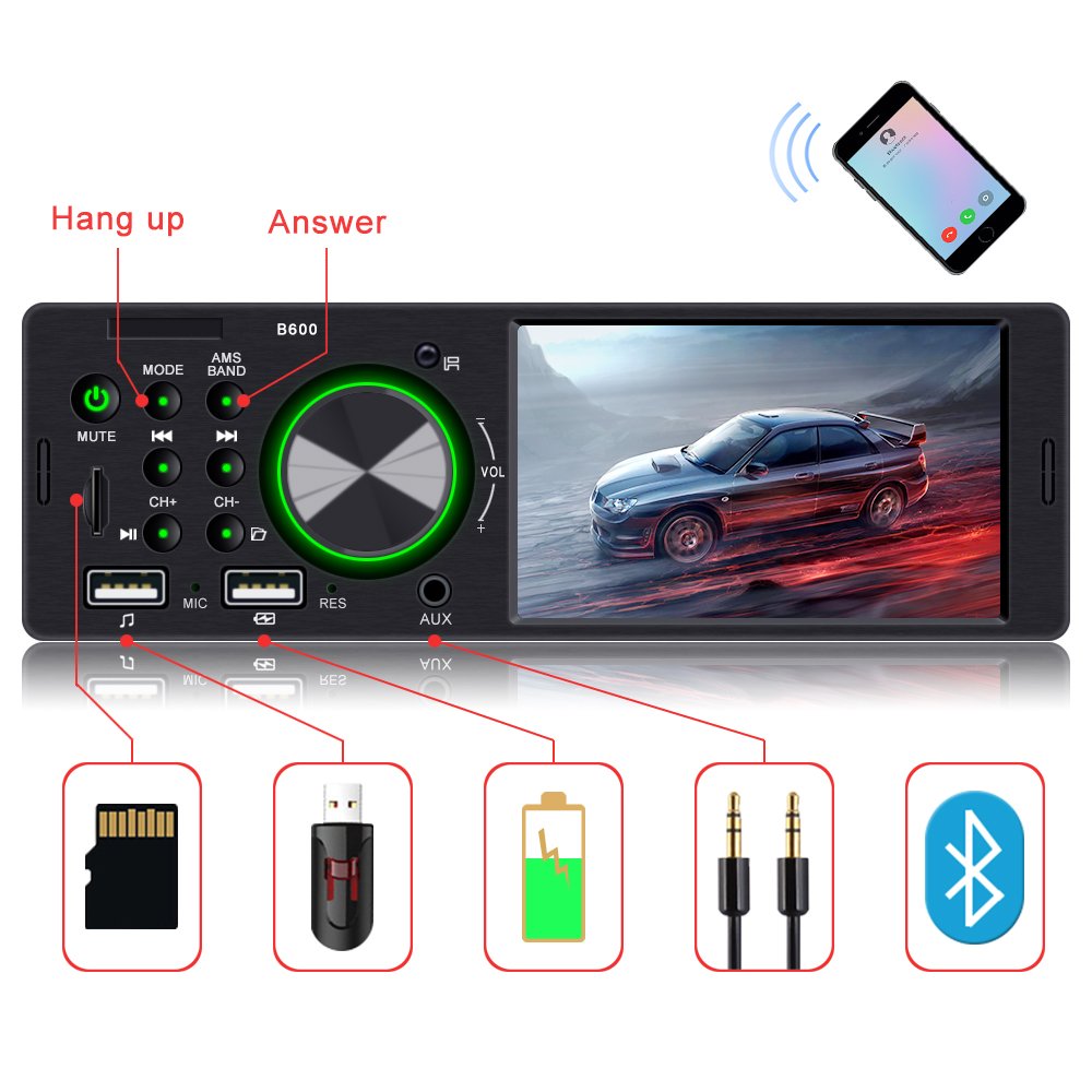 Single1din 4.1 Inch Touch Screen Car Radio Stereo Video Mp5 Player With BT/FM/SD/USB/AUX Steering Wheel Remote Control