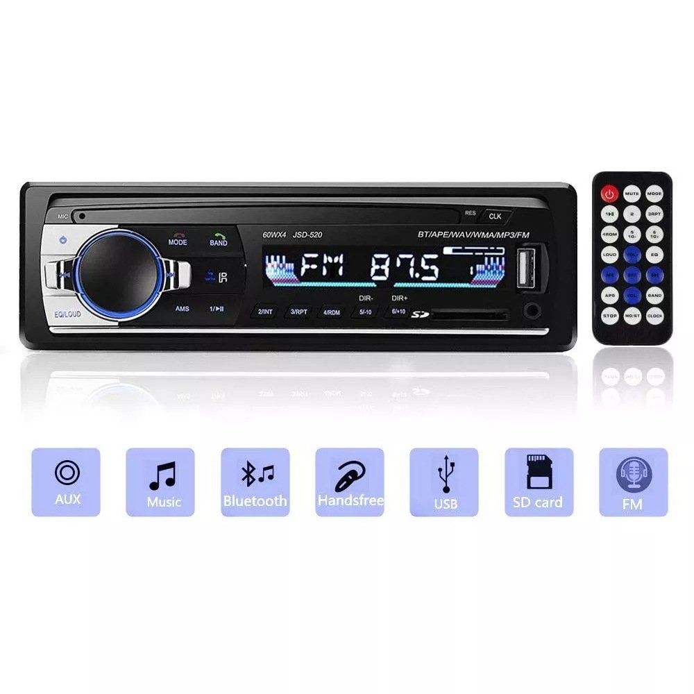 1Din SD MP3 Player JSD-520 Car Stereo Radio FM Aux Input Receiver USB with BT Audio
