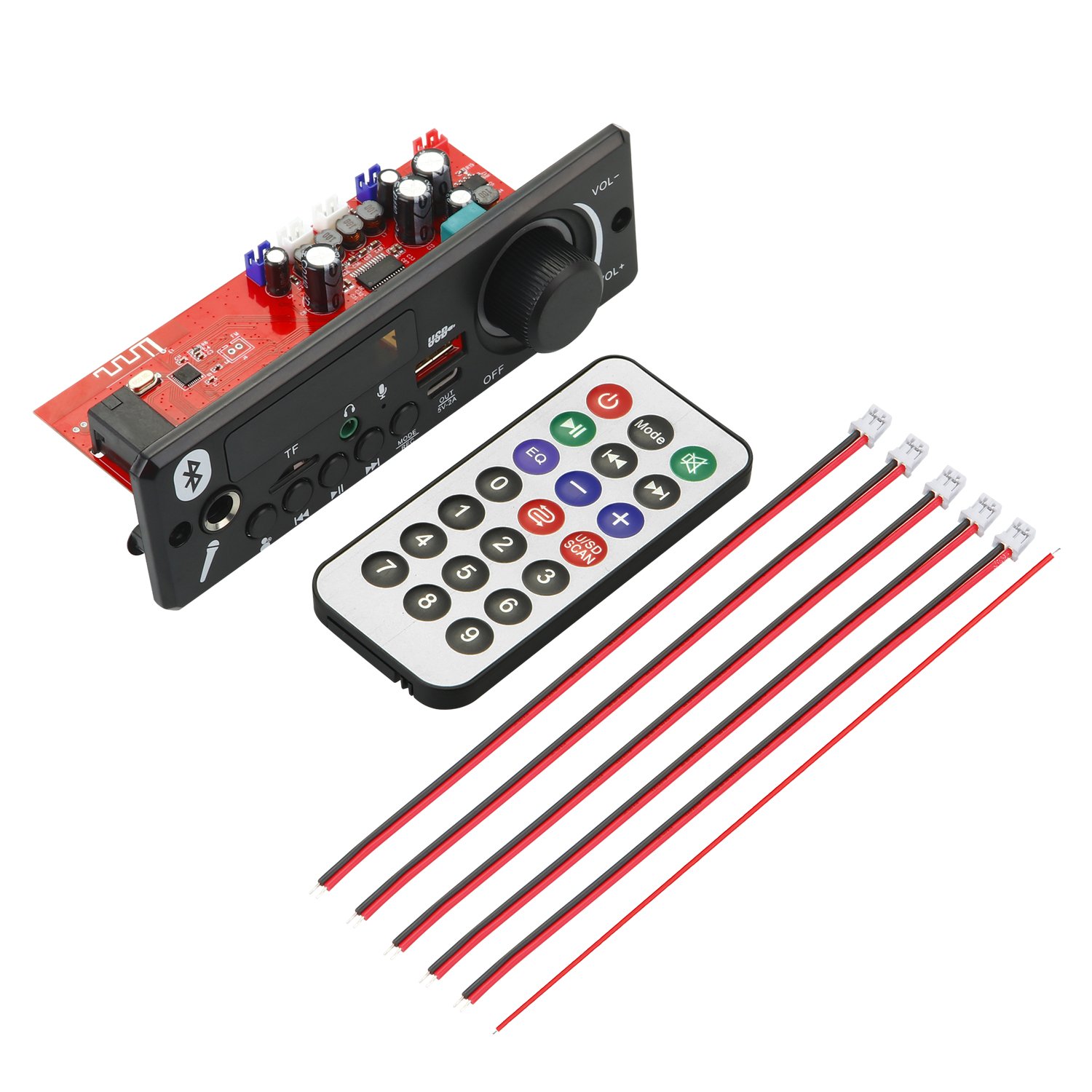 80W Mini Card Amplifier MP3 WMA WAV Decoder Board USB Charging Bluetooth 5.0 6V-24V Car FM Radio Call Recording Wireless Music