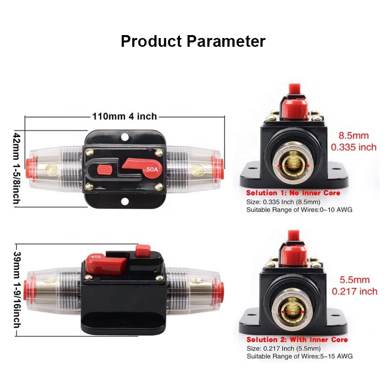 20A 30A 40A 50A 60A 70A 80A 100A 125A 150A 200A Self-recovery Circuit Breaker Inline Circuit Breaker Manual Reset Fuses