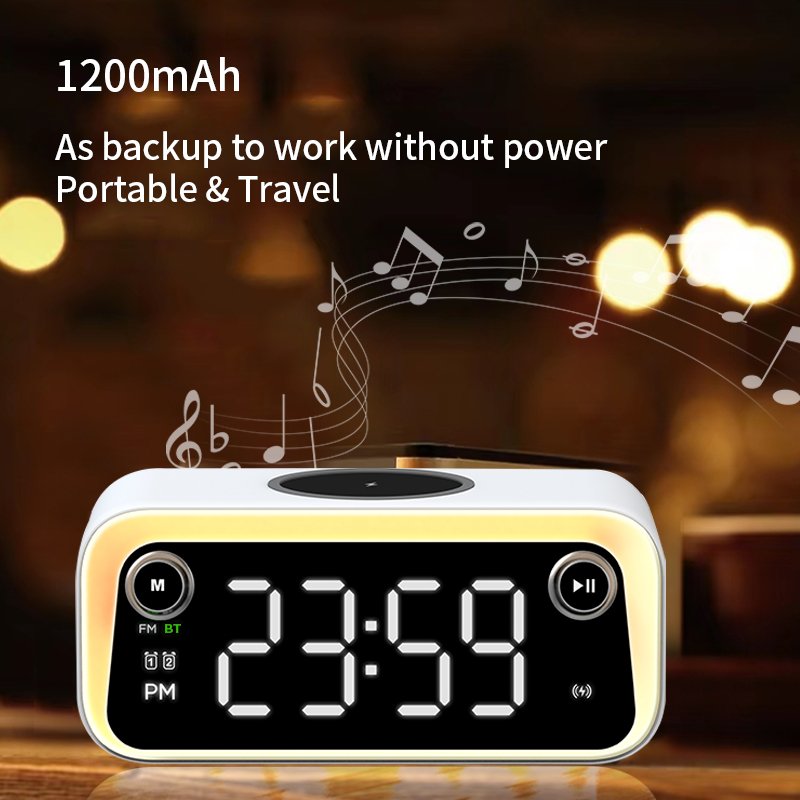 Multifunctional LED Lamp Alarm Clock Wireless Charger with Radio Speaker