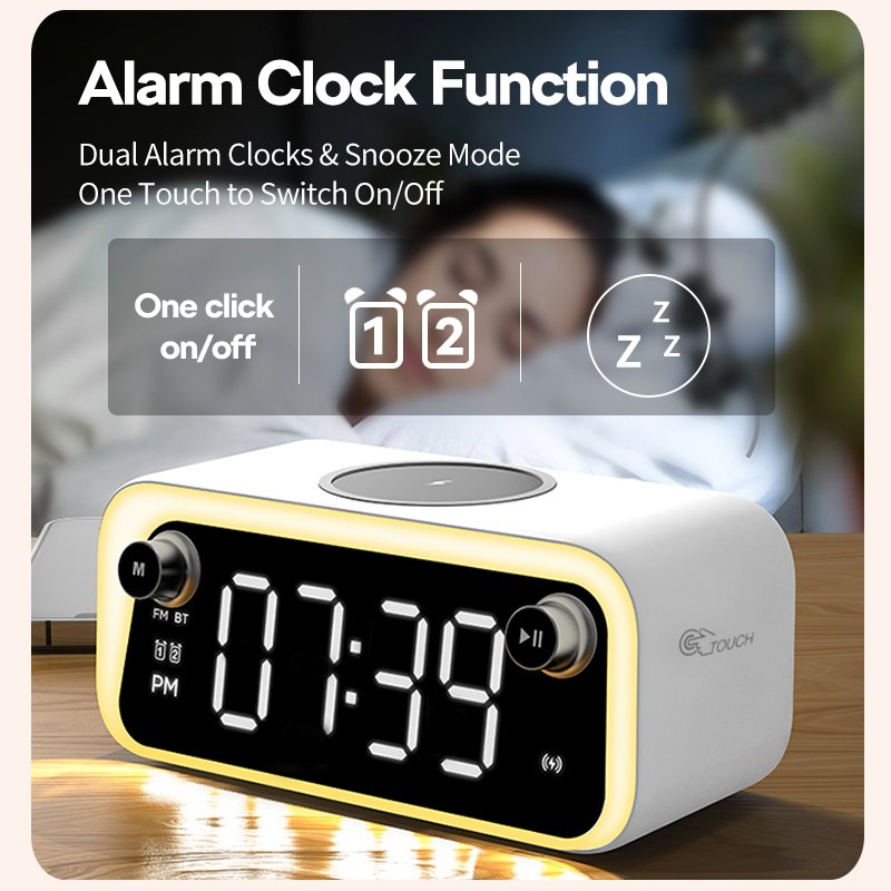 Multifunctional LED Lamp Alarm Clock Wireless Charger with Radio Speaker