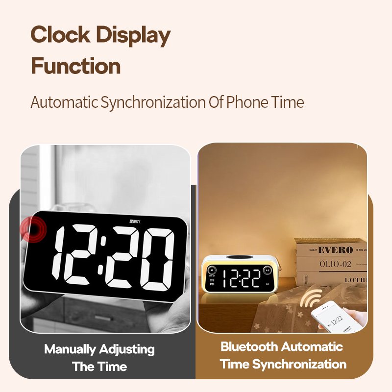 Multifunctional LED Lamp Alarm Clock Wireless Charger with Radio Speaker