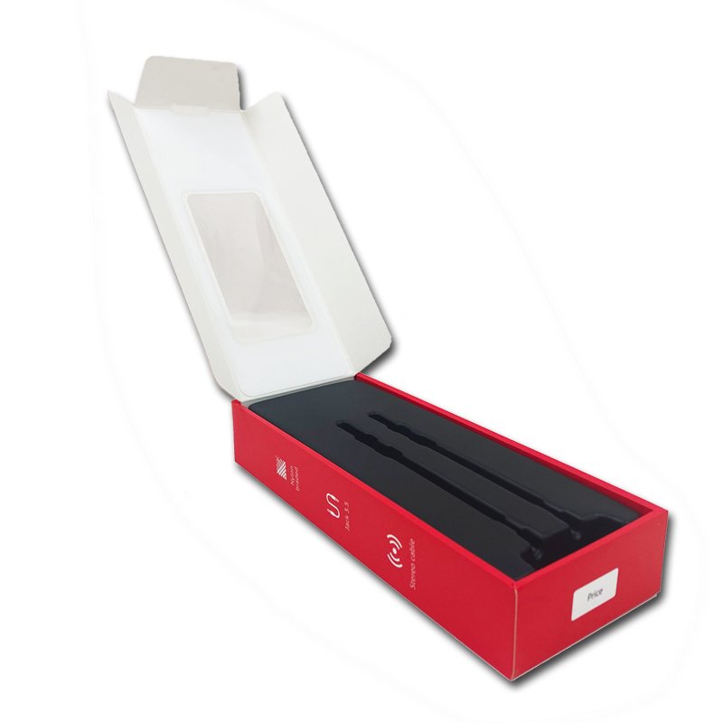 Recyclable Cardboard Paper Box Audio Cable Portable Charger USB Data Cable Packaging Paper Gift Box with Insert PS Blister Tray