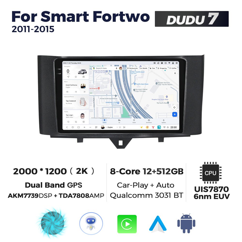 MEKEDE Android Car Video Car Stereo Car Dvd DUDU 2K Touch Screen 12+512GBTDA7708 RADIO for BENZ SMART FORTWO