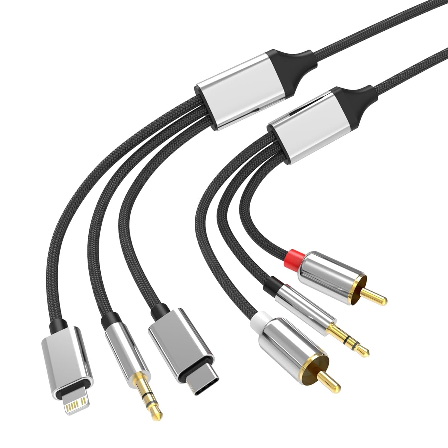 6 in 1 8Pin/Type C to 2RCA Audio Cable Hi-Fi Sound RCA Stereo Connector 3.5mm to 2RCA for Power Amplifier,Home Theater,Speaker