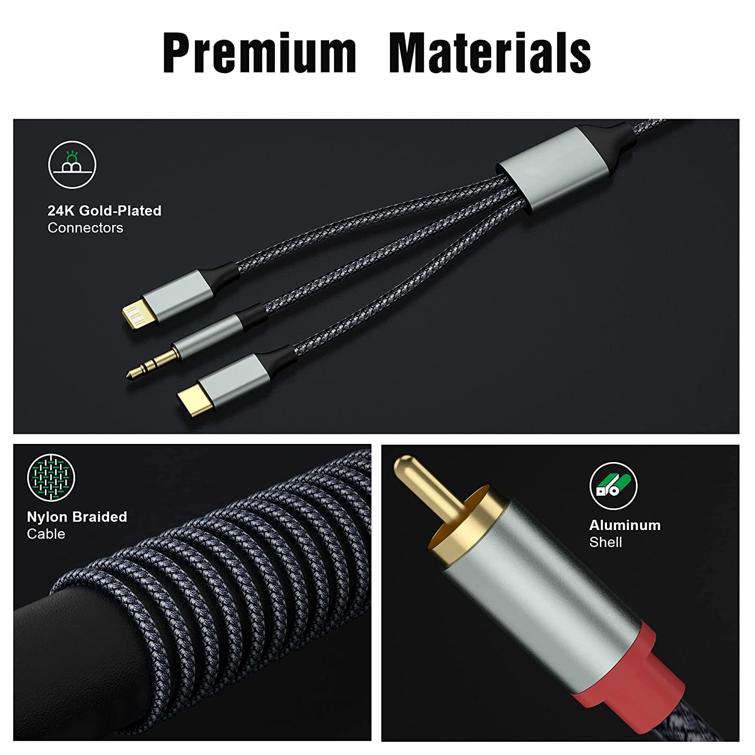 6 in 1 8Pin/Type C to 2RCA Audio Cable Hi-Fi Sound RCA Stereo Connector 3.5mm to 2RCA for Power Amplifier,Home Theater,Speaker