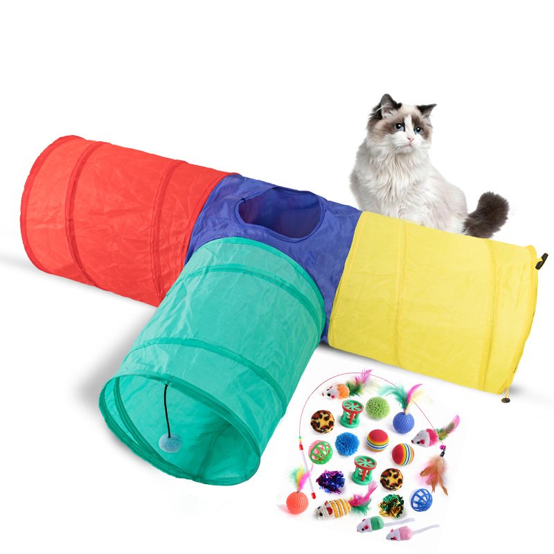 Joypet Factory Direct Sale Cat Tunnel Bed Interactive Tunnel Toy Tube with Collapsible Washable Bed for Small Medium Large Cat