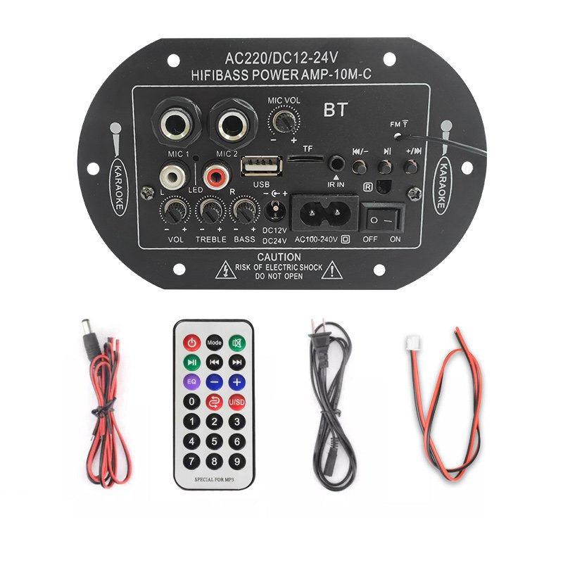 Custom Plate Subwoofer Car-Borne Power Amplifiers 8-10Inch Speaker with Remote Control Microphone Karaoke Amplifier Board