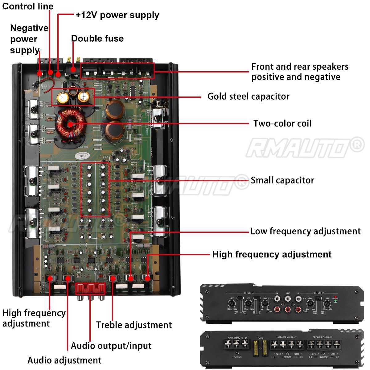 12V 9900W Car Amplifier Multichannel Powerful Car Audio Subwoofer Aluminum Alloy Vehicle Power Stereo Amp Car Sound Amplifiers