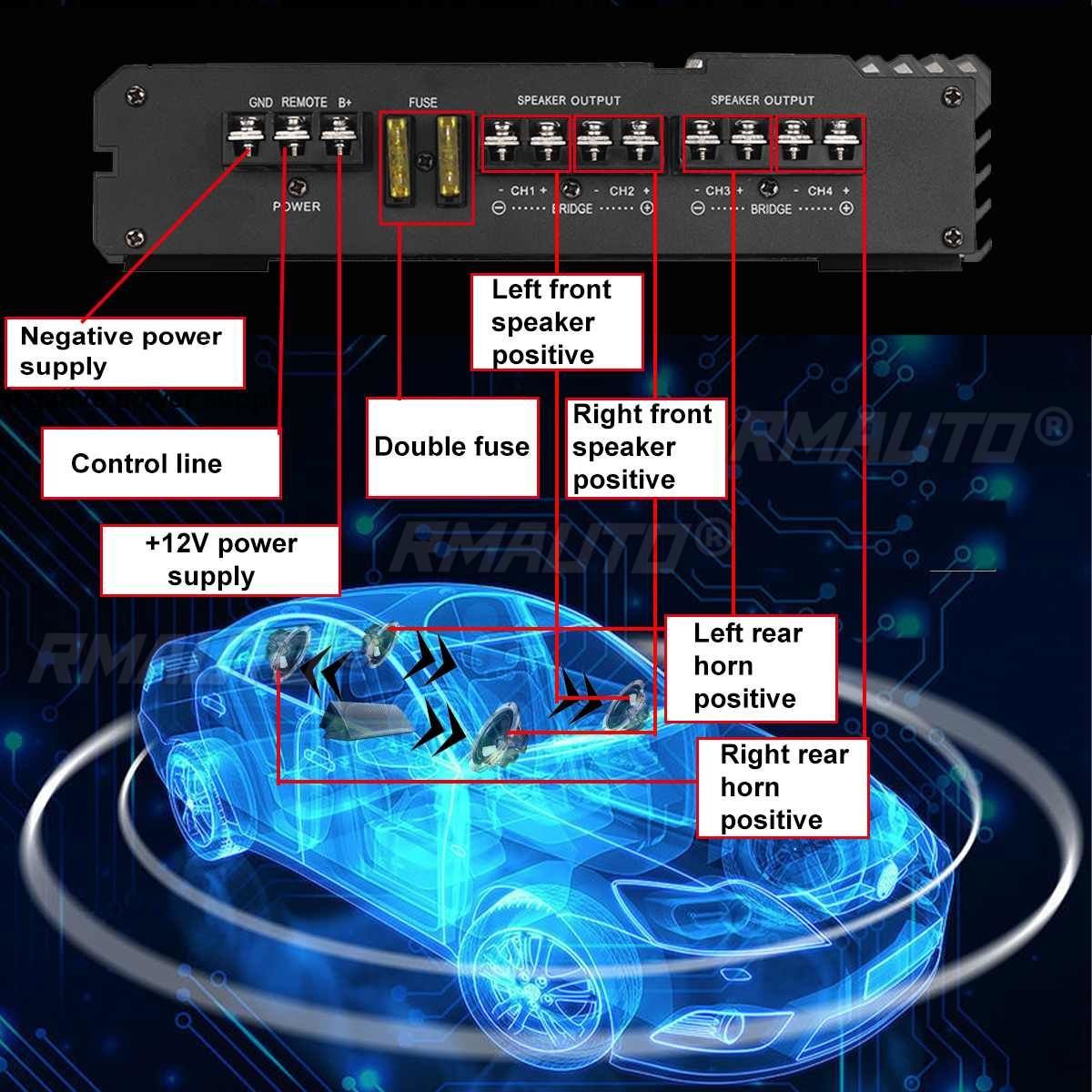 12V 9900W Car Amplifier Multichannel Powerful Car Audio Subwoofer Aluminum Alloy Vehicle Power Stereo Amp Car Sound Amplifiers