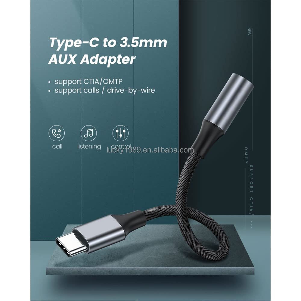 Type C 3.5 Jack Headphone USB C to 3.5mm AUX Headphone Adapter Audio Cable 90 Degree