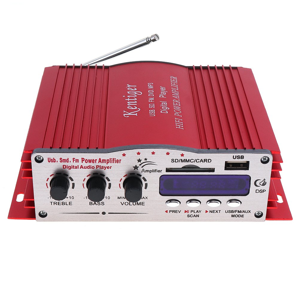 USB SD FM Professional Digital 4CH Car Amplifier Mini Class AB with 2-Channel Separation and Crossovers
