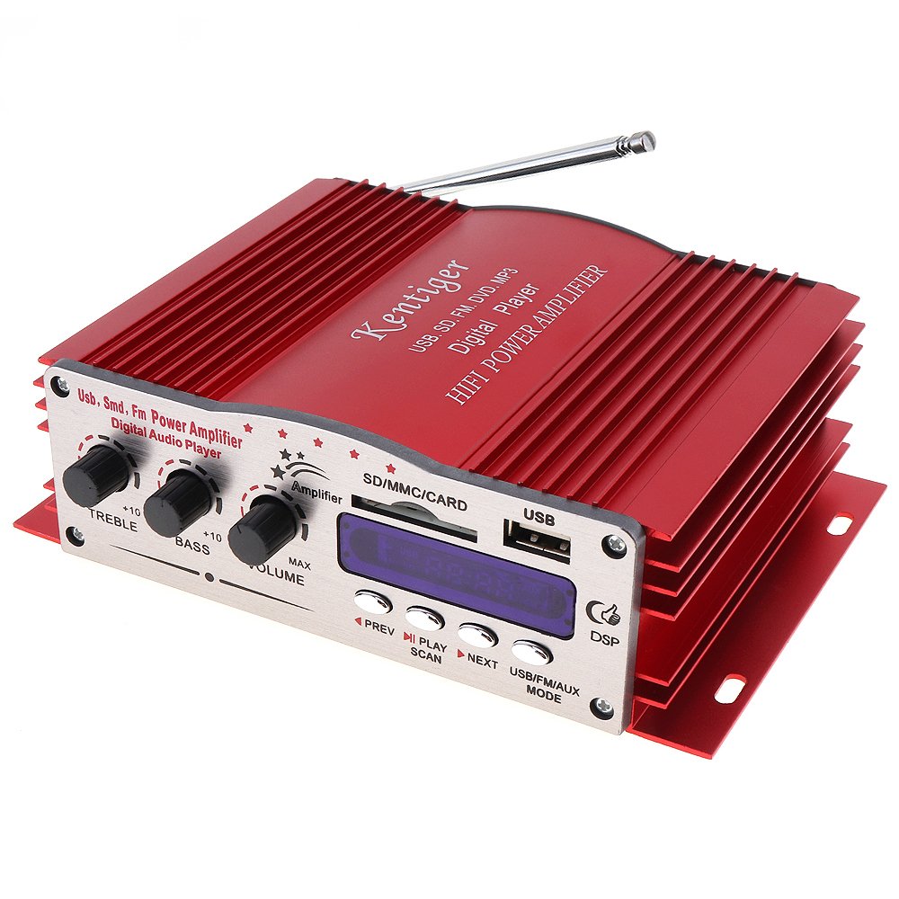 USB SD FM Professional Digital 4CH Car Amplifier Mini Class AB with 2-Channel Separation and Crossovers
