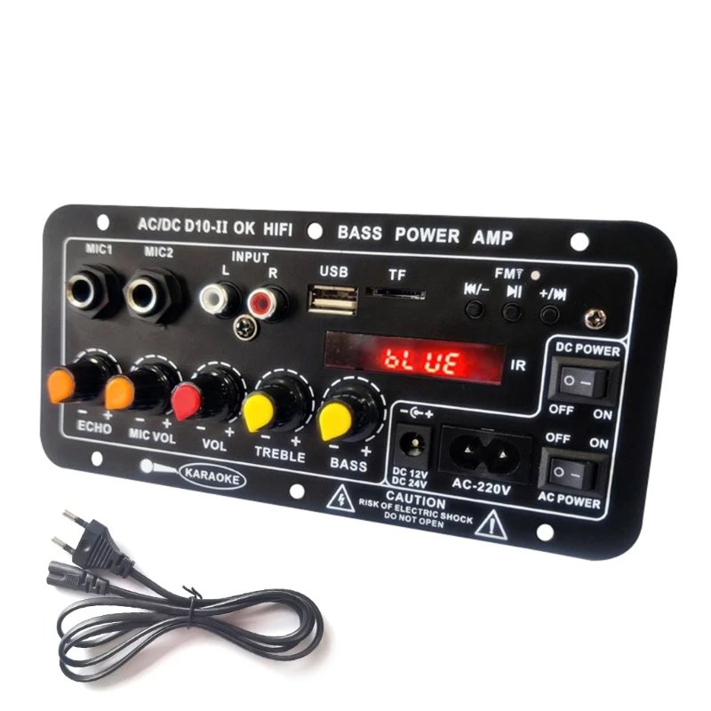 D10-II Digital Amplifier Board Blue. Tooth 5.0 with Bass Speaker Power Amplifier Board AUX TF Card