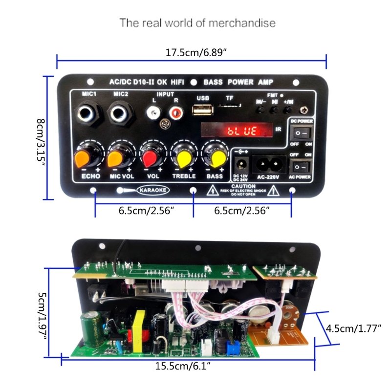 D10-II Digital Amplifier Board Blue. Tooth 5.0 with Bass Speaker Power Amplifier Board AUX TF Card