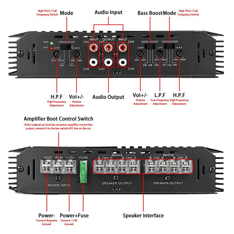 Car Amplifier 12V Class AB 4channel Car Audio Dj Amplifier(WD-990.4)