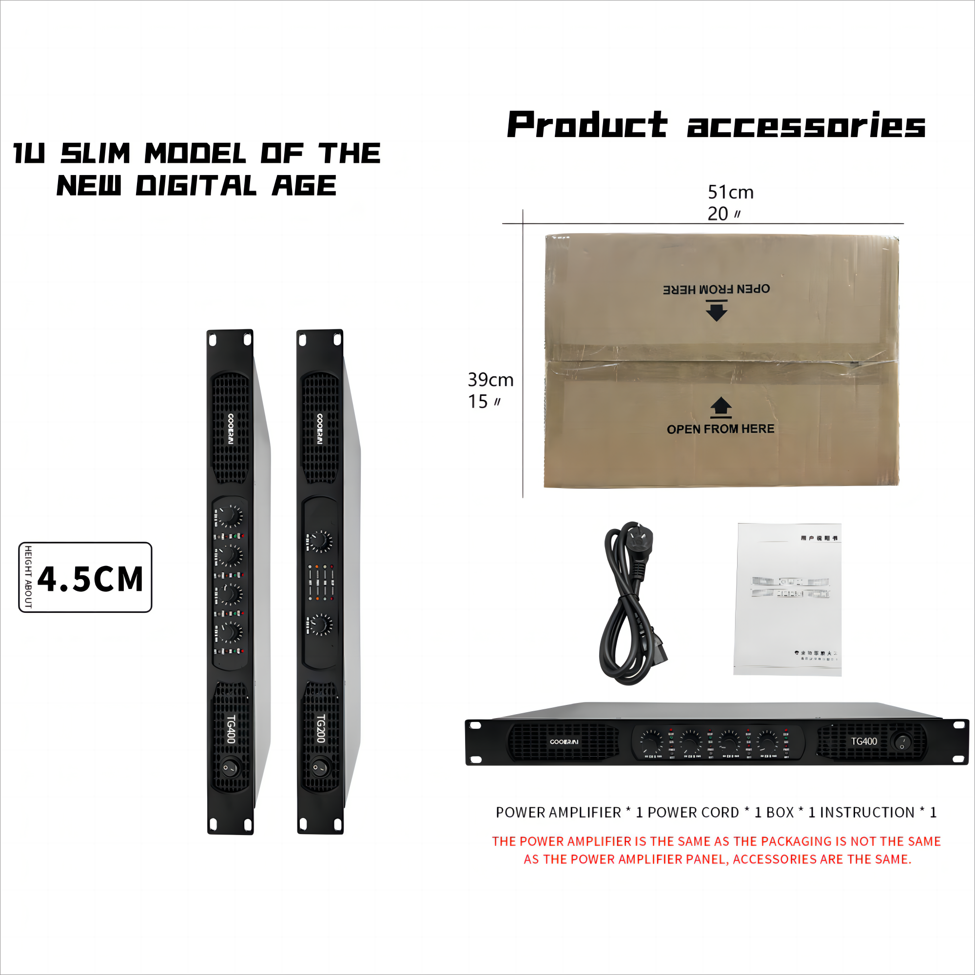 Gooermi TG400 High Quality 900Watt *4 Channel Digital Audio Power Amplifier 1U Digital Amplifier for Outdoor Stage Performance