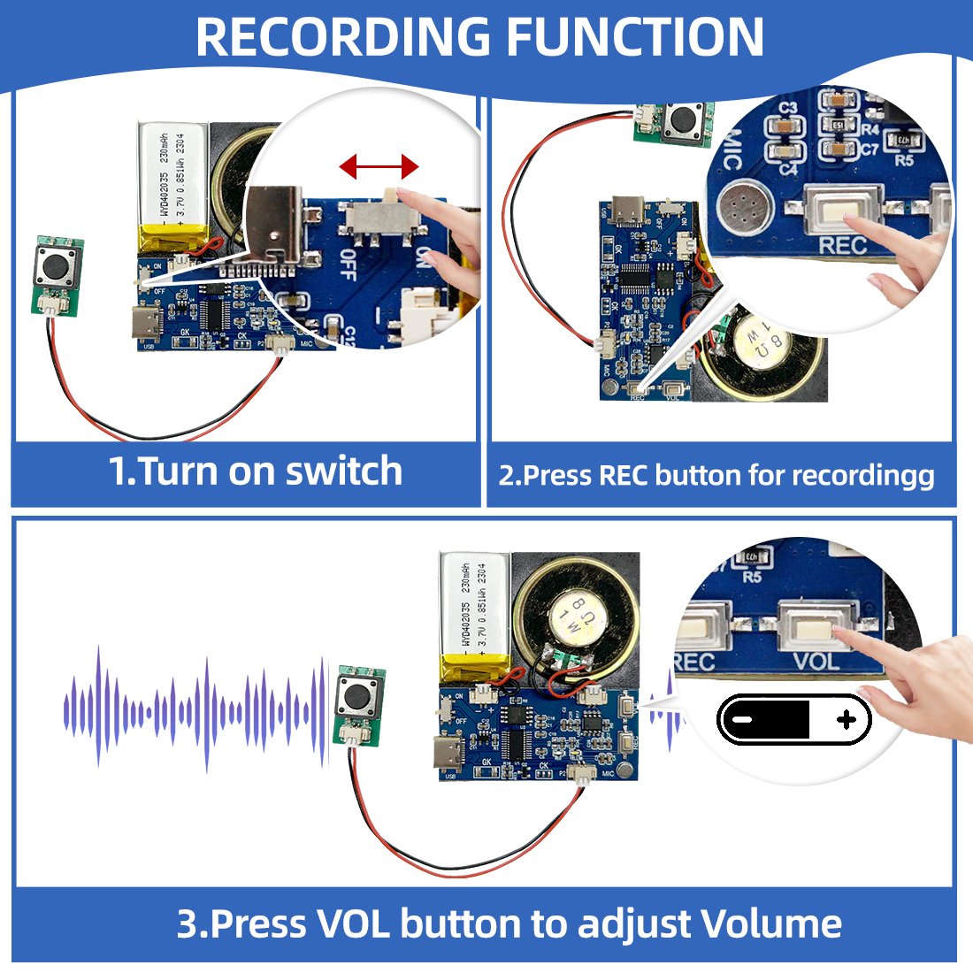 Push Button/light Sensor Activated Sound Module With Speaker,Recordable Sound Module For DIY Sound product
