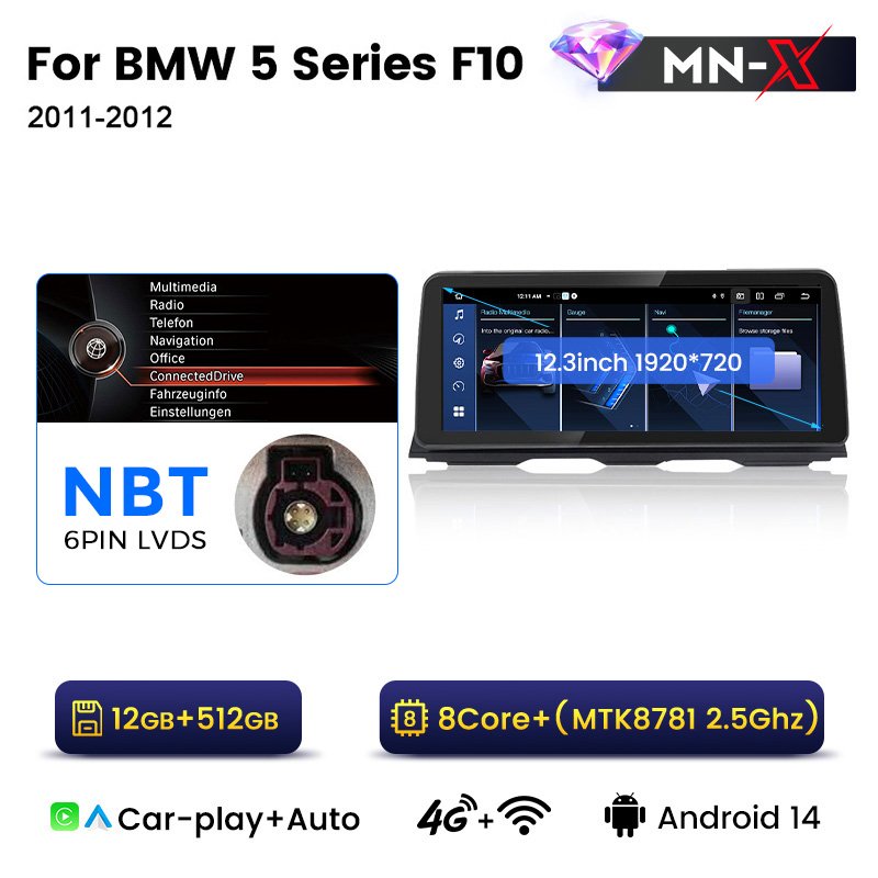 MEKEDE MNX Newest Android 8core 12+512GB Car Audio for BMW 5 Series F10 with BT WIFI 4G Lte GPS