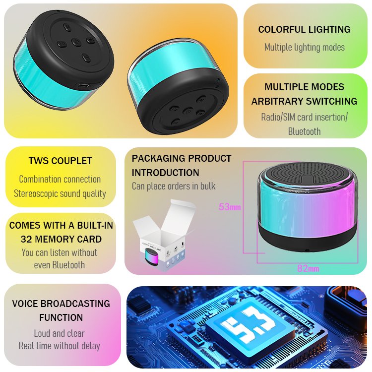 2025 New Style Portable Fashion Mini Speaker Rgb Colorful Led Light Wireless Usb Tf Aux Loudly Sound Control Speakers