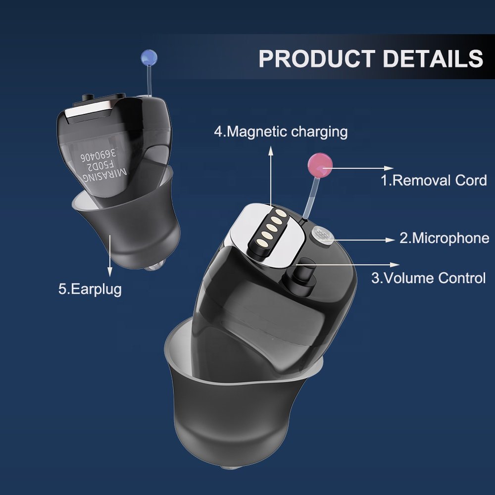F50D2 Customization OTC ITC Hearing Aids Rechargeable 16 Channel Digital Invisible Sound Amplifier Ultra Light For Senior