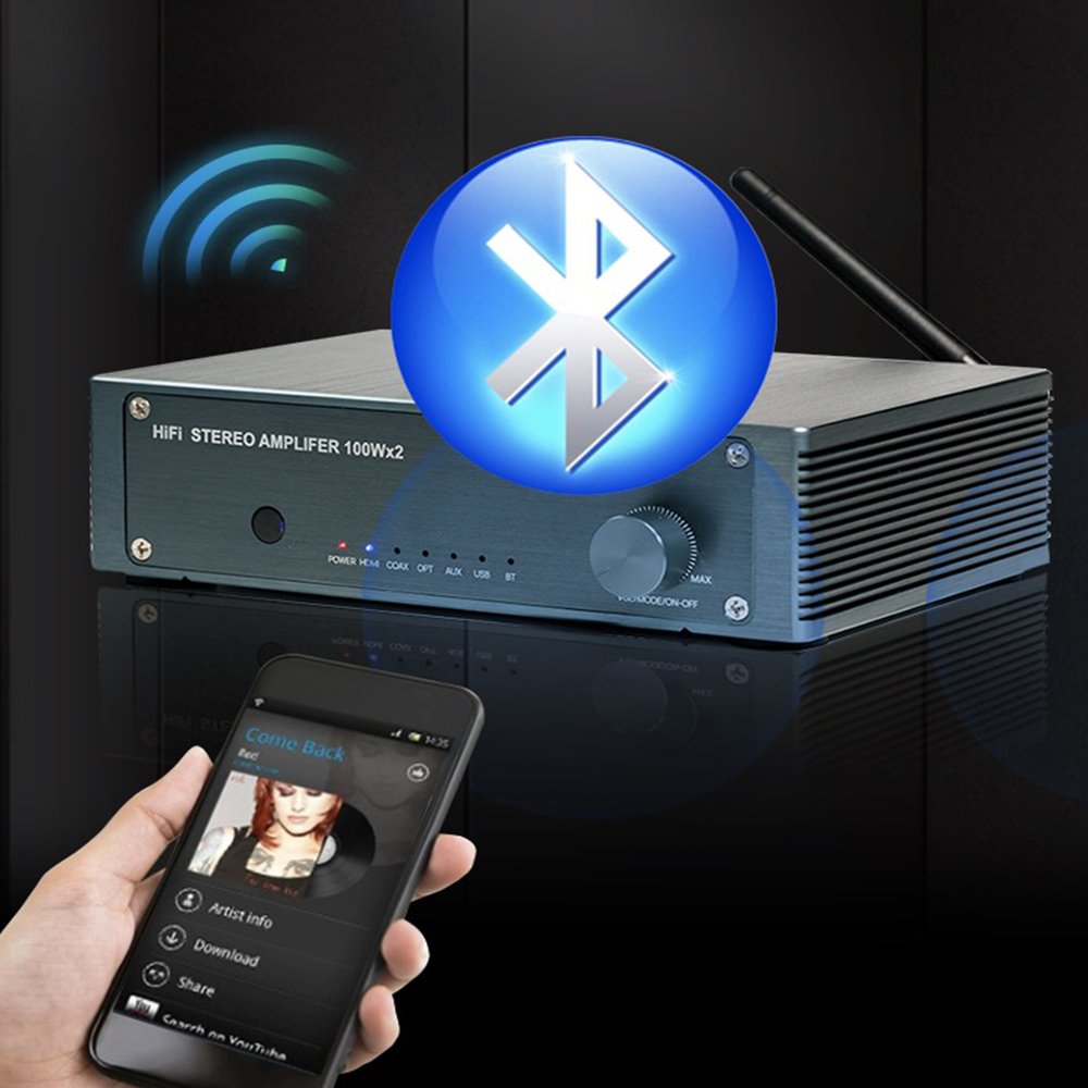 Samtronic HiFi Digital Amplifier Max Power 100Wx2 Channel 2.0 Bluetooth Surround Sound AMP Speaker for Home Car
