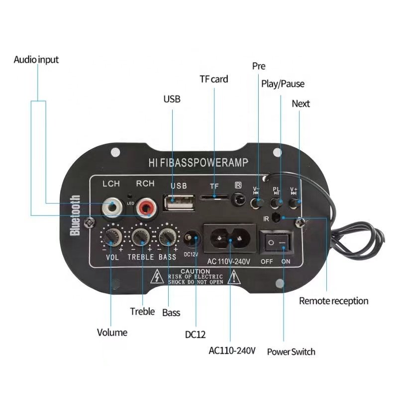 SUB-D5 DC12V 24V AC220V Built-in Blue Tooth Subwoofer Car 30W Power Amplifier Board for Home Car Speakers 12inch Subwoofer