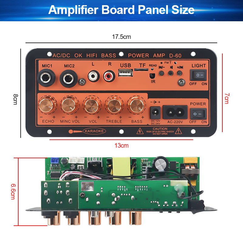 VIRE Bluetooth 5.0 Audio MAX 600W Amplifier Board Subwoofer Dual Microphone RMS 60W Digital Power AMP Module 220V Media Player