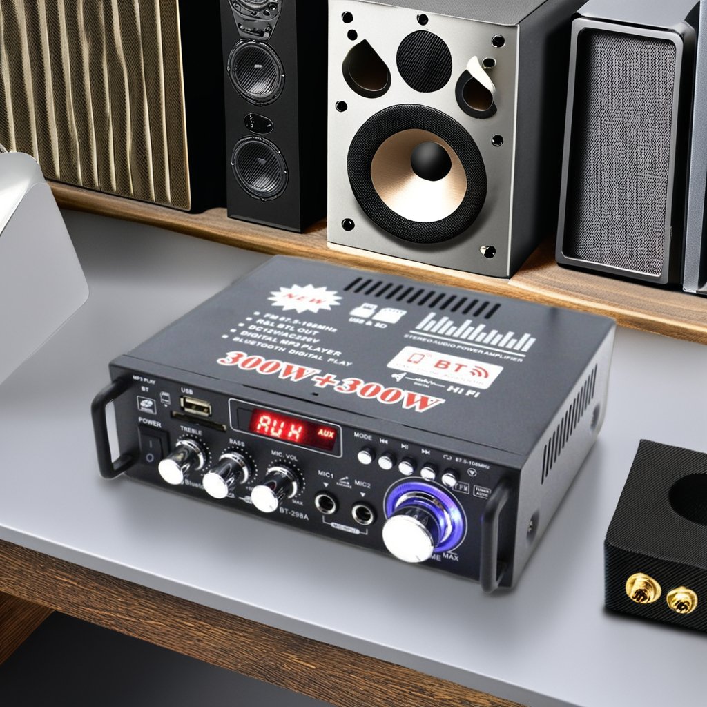 BT-298A 300W+300W Home Digital HIFI Audio Stereo Power Amplifiers Blue Display Digital Audio Products Accessories