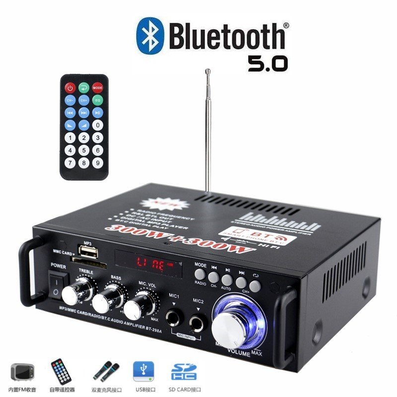 BT-298A 300W+300W Home Digital HIFI Audio Stereo Power Amplifiers Blue Display Digital Audio Products Accessories