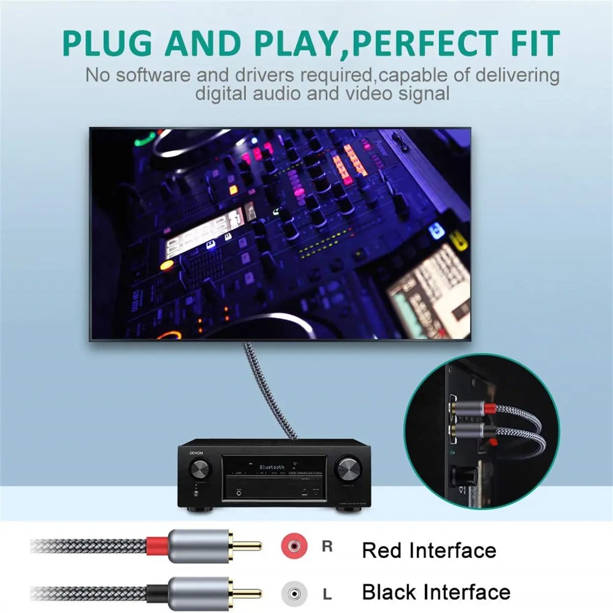 1.5 Meters AV 2RCA to 2RCA Male Stereo Hi Fi Audio Cable for Home Theater HDTV Amplifiers Hi-Fi Systems Car Audio