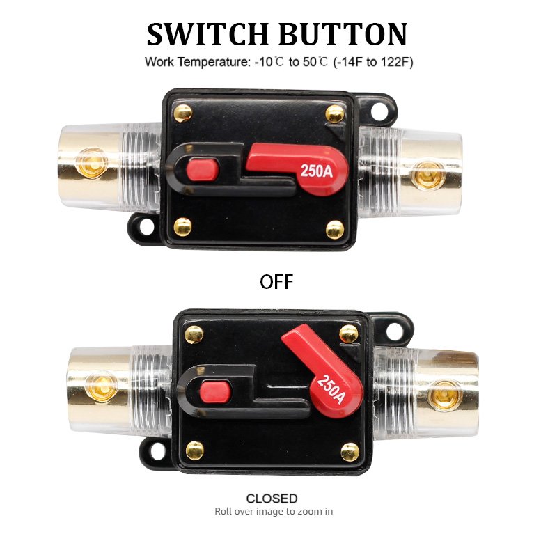 12V 50-250A Car Motor Audio Solar Energy Inline Circuit Breaker Fuse Holder