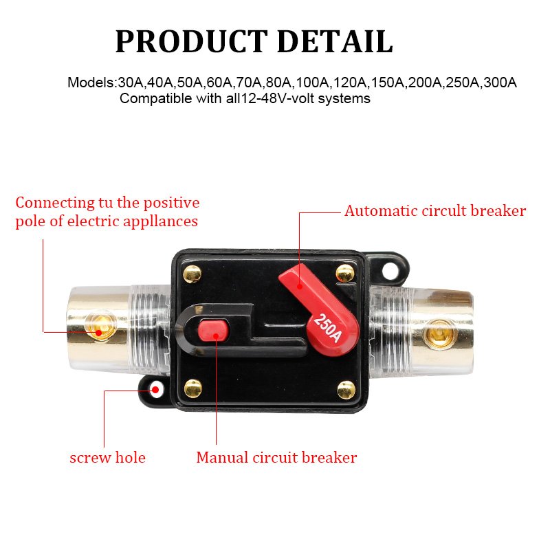 12V 50-250A Car Motor Audio Solar Energy Inline Circuit Breaker Fuse Holder