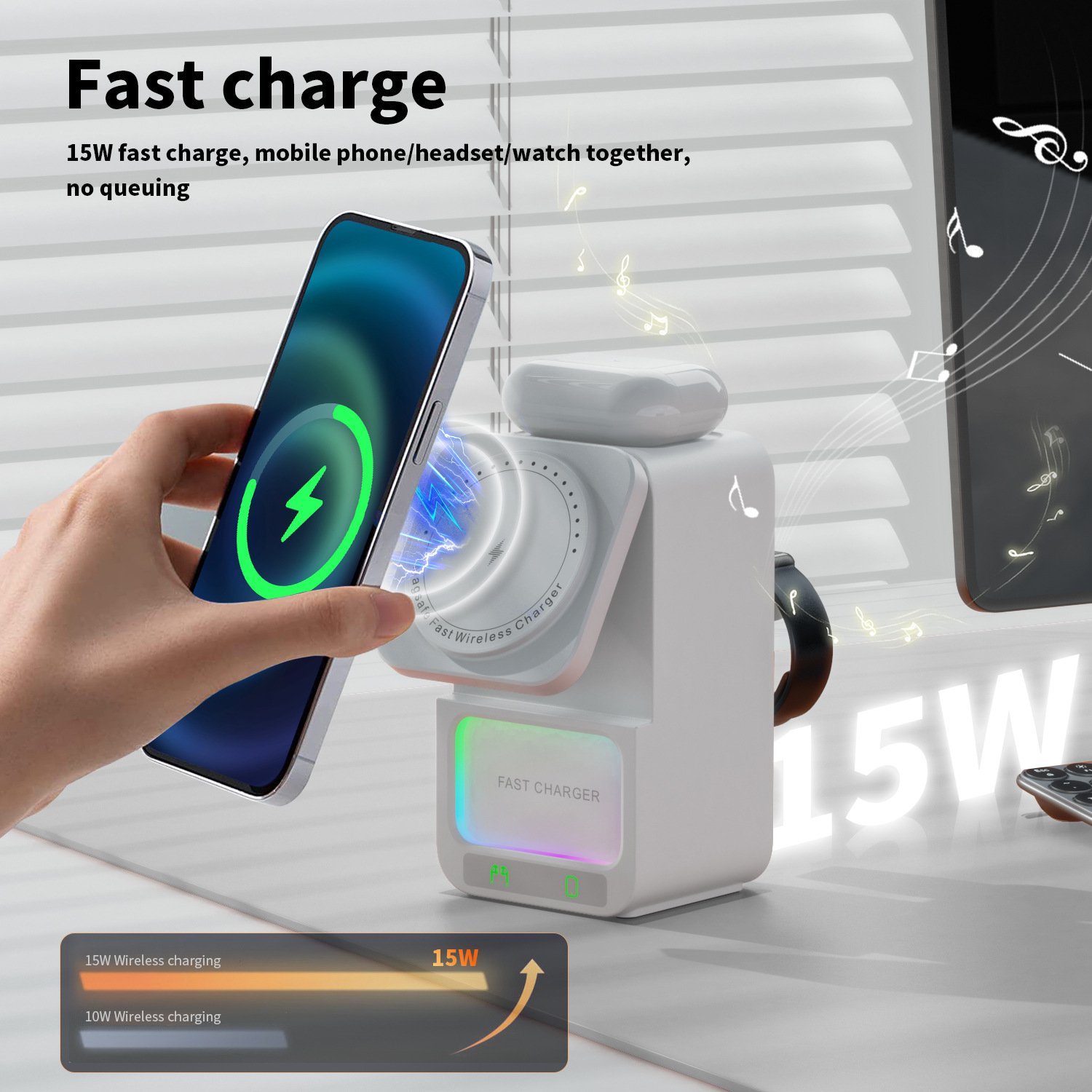 5 in 1 wireless charger with bluetooth speaker multifunctional wireless fast charging holder audio adapter for anker