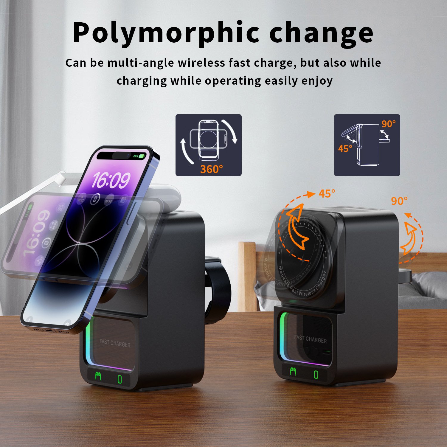 5 in 1 wireless charger with bluetooth speaker multifunctional wireless fast charging holder audio adapter for anker