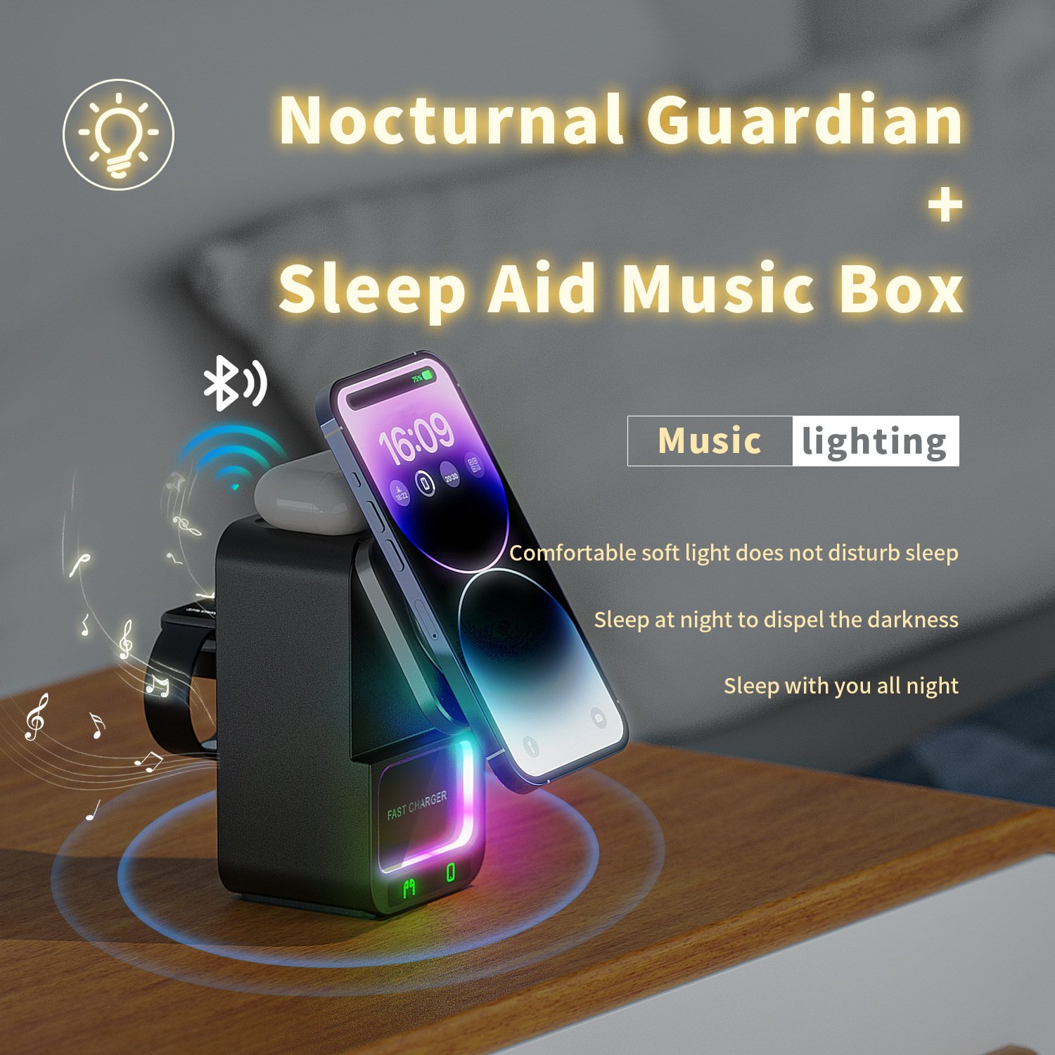 5 in 1 wireless charger with bluetooth speaker multifunctional wireless fast charging holder audio adapter for anker