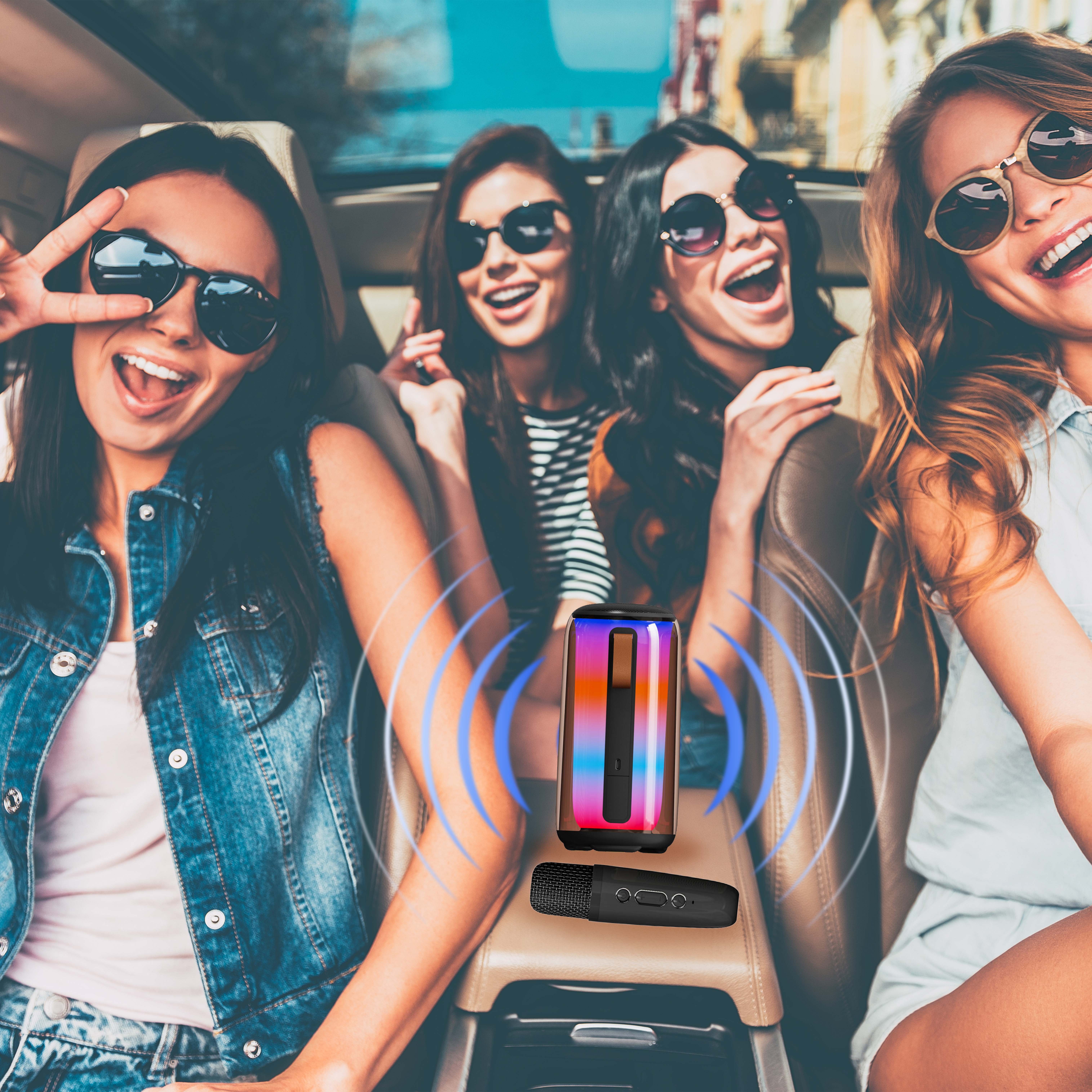 Bosstar LED Lights Portable BT Speakers Multi-function Home Karaoke Machine Car Amplifier With Microphone