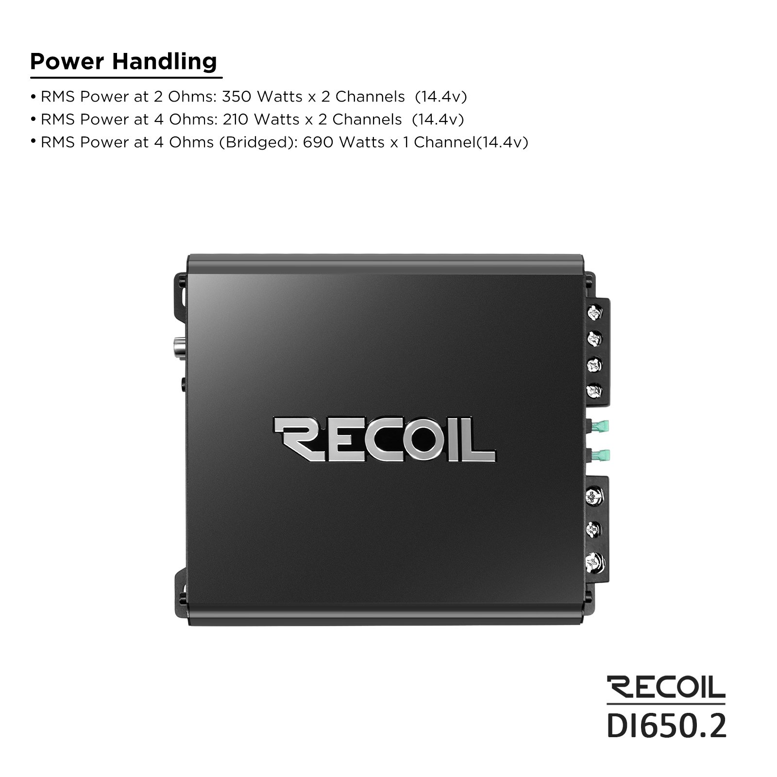 DI650.2 Full-Range Class-D 2-Channel Car Audio Amplifier, 1,400 Watts, 2-4 Ohm Stable, MOSFET Power Supply, Bridgeable