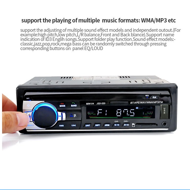 Car Stereo Radio JSD 520 MP3/WMA/WAV Player BT Wireless Hot Sale Floor Price FM/SD/USB/AUX Multiple EQ 1 DIN 12V