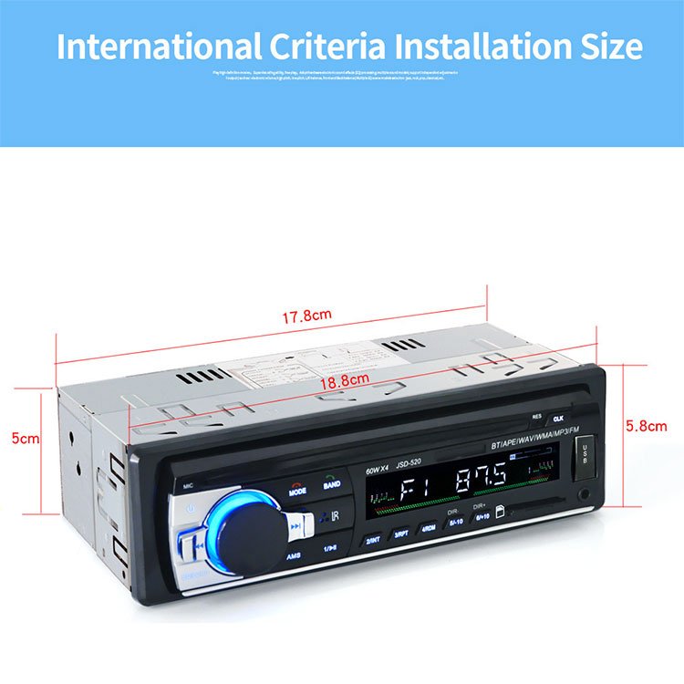 Car Stereo Radio JSD 520 MP3/WMA/WAV Player BT Wireless Hot Sale Floor Price FM/SD/USB/AUX Multiple EQ 1 DIN 12V