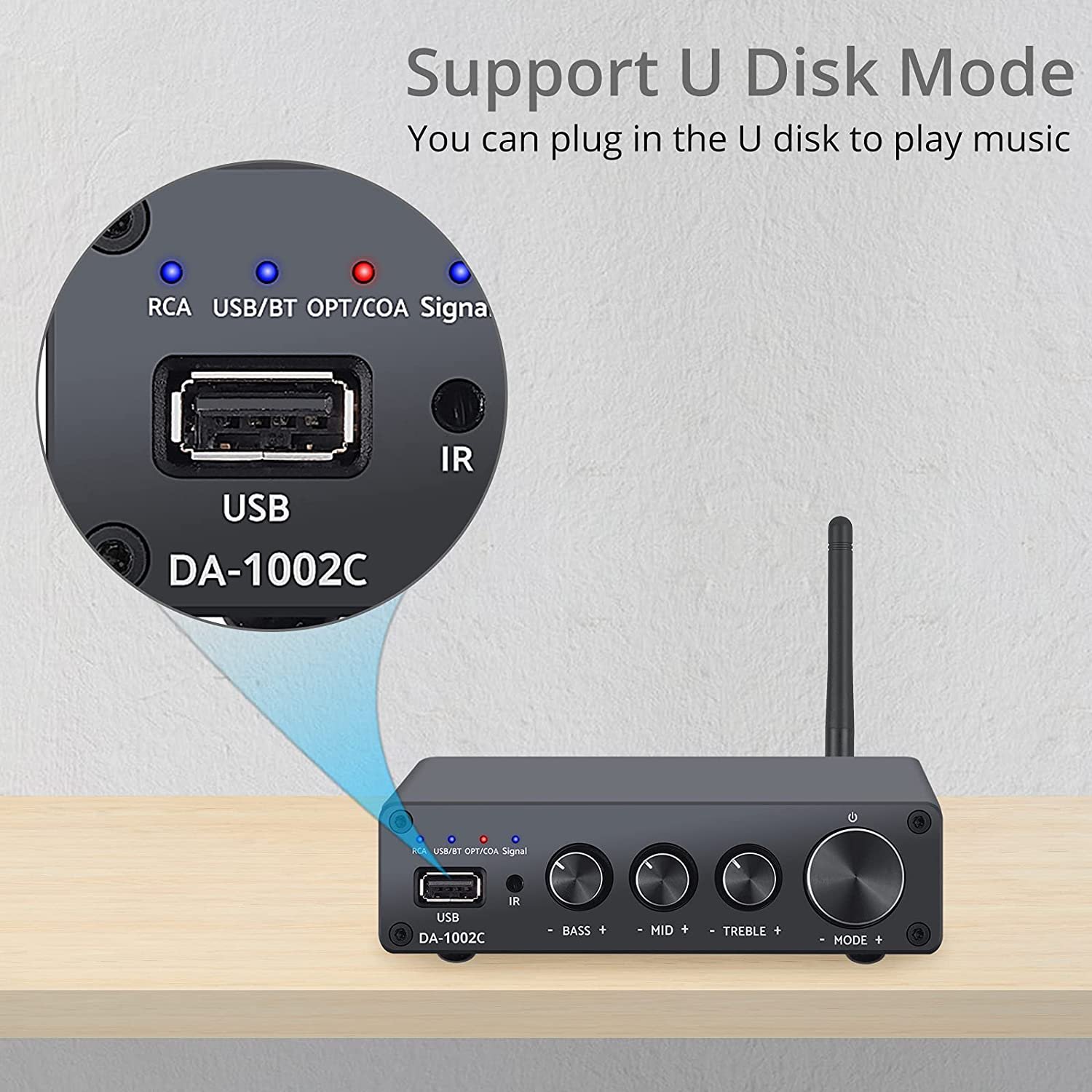 2-Channel Class D / Digital Amp With UISB Port, Optical and Coax Audio, Each Channel 100W, Bluetooth-Compatible Audio Amplifier