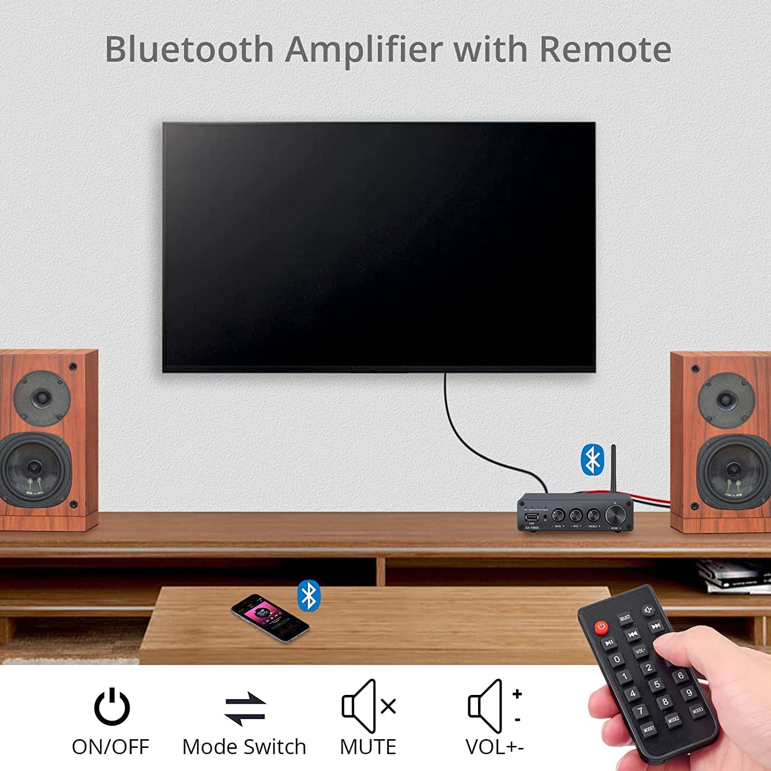 2-Channel Class D / Digital Amp With UISB Port, Optical and Coax Audio, Each Channel 100W, Bluetooth-Compatible Audio Amplifier