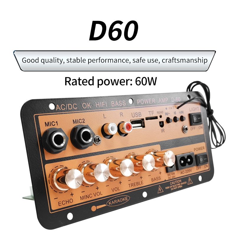 Factory Supply High Power HI-FI Bass Amplifier Board D60 Watts 12V 24V 220V Subwoofer Power Amp USB Remote Control Car Home