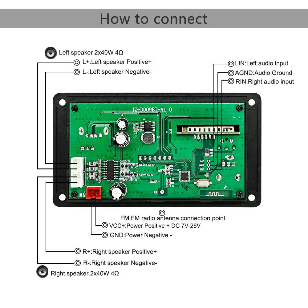 DC7V-26V AMP 2x40W BT Wireless Audio Speaker USB MP3 Player Module Power Amplifier Board Kit With Volume Turn Knob