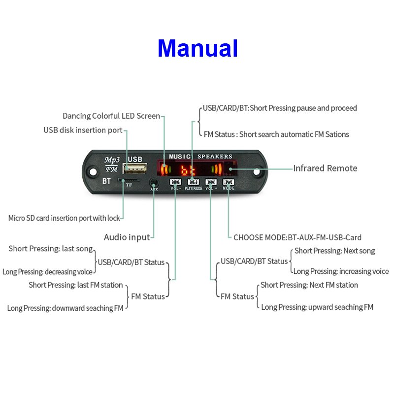 Blue. Tooth 5.0 MP3/WMA/WAV/APE/FLAC Decoder Board Car Audio USB TF FM Radio Module MP3 Blue. Tooth Music Player