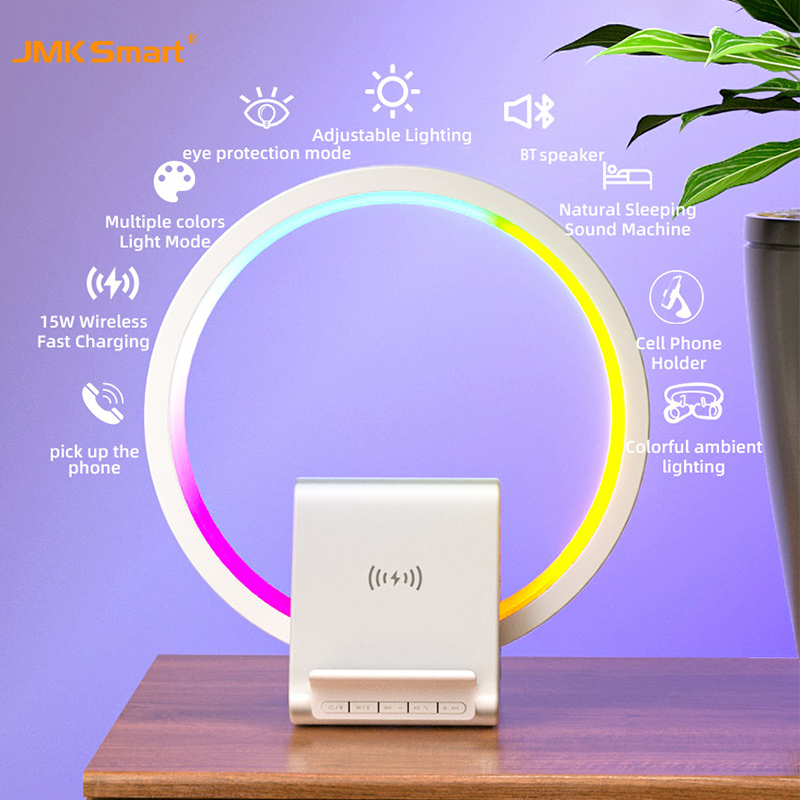 Multiple BT Music Speaker Adjustable 16 Million RGB Colorful Ambient LED Lamp 15W Phone Wireless Charger Speaker With Led Light