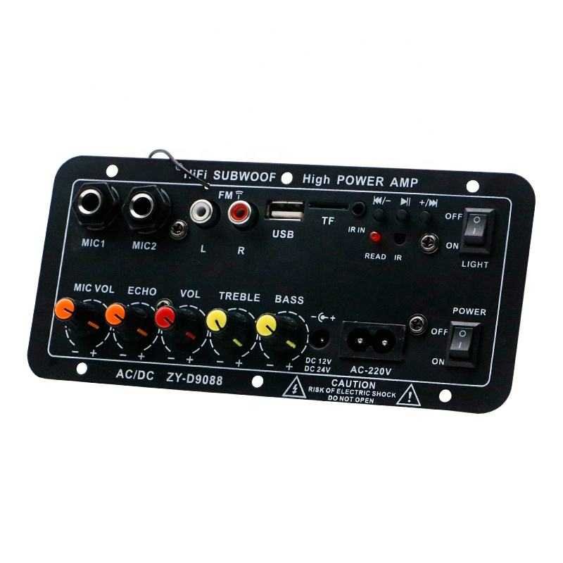 Car BT Amplifier AC220V 12V 24V Digital Stereo Subwoofer Amplifier Board Dual Microphone Karaoke Amplifier for 6-12 Inch Speaker